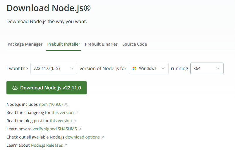 Download nodejs